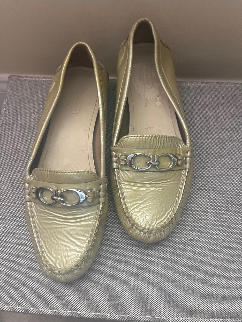 Coach Metallic Gold Leather Bit Loafers